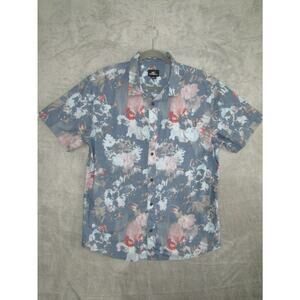 O'Neill Men's L Floral Short Sleeve Button Shirt Blue Pink Grey Surf Beach Top